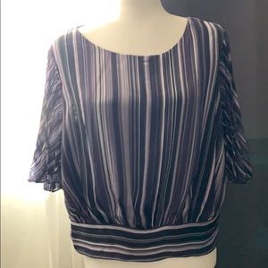 💜 NY&Co Purple Stripe Flutter Sleeve Blouse